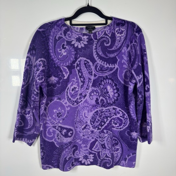 Talbots Sweaters - Talbots Petite XL Purple Paisley 100% Pure Cashmere 3/4 Sleeve Sweater Pullover